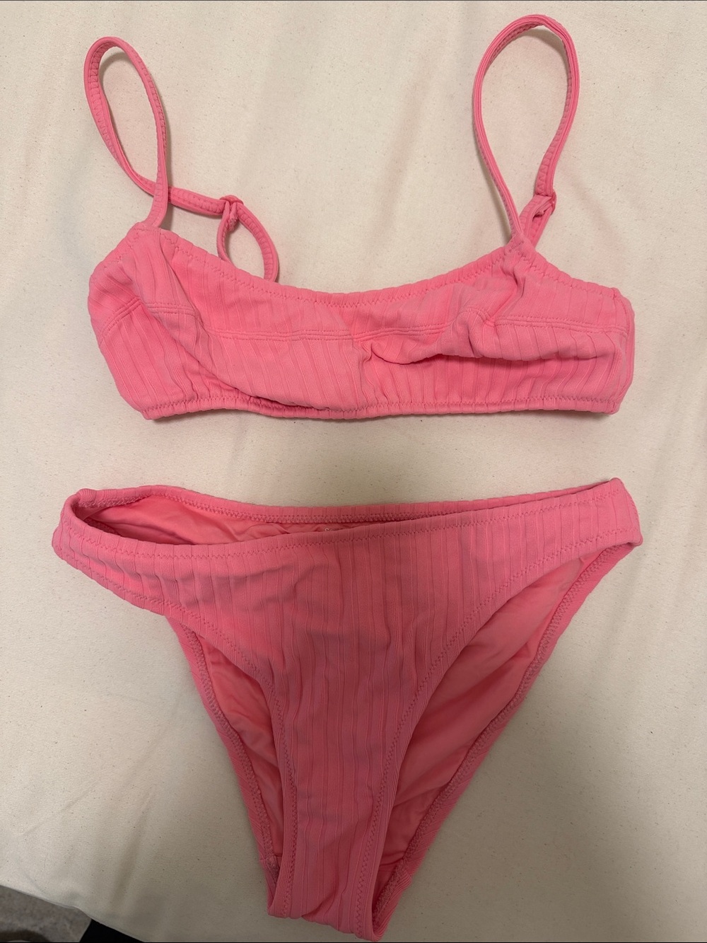 SOLID & STRIPED Pink Ribbed Bikini Set